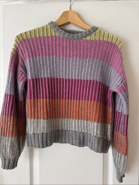 Treasure & Bond Ribbed Crewneck Sweater in Gray, Pink, Orange & Yellow
